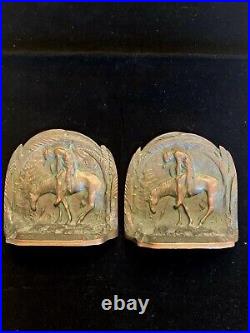 Rare Antique Pantinated Bronze End Of Trail Remington Bookends Mint