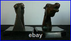 Rare Art Deco Horse Head Bookends Sculptured Copper On Marble