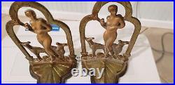 Rare Bronze Bookends Nude Hunter Diane With Hunting Dogs