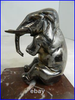 Rare Chrome Plated Elephant Bookends on Marble Bases French Art Deco 1930's 5H