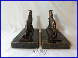Rare French Art Deco Maurice Frecourt Bronze Leopard Bookends