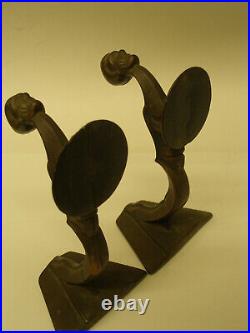 Rare MCM Pair Set 2 Bronze Art Deco Bookends Abstract Exotic Nude Men Cymbals