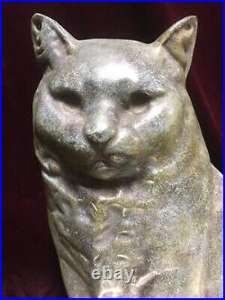 Rare VTG. Painted Cast Stone CAT DOORSTOP Art Deco