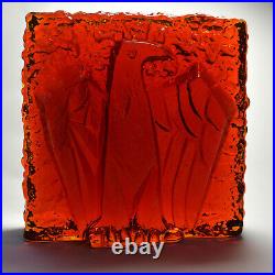 Rare Vintage BLENKO IceFloe Heavy Amberina Glass Imperial Eagle Bookend Set