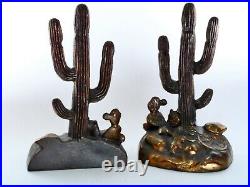 Rare Vintage MCA 1949 Cactus Desert Art Deco Bronze Bookends