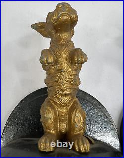 Rare Vtg Greist Scotty Dog Scottish Terrier Bookends Metal Gold Art Deco 1920's