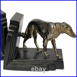 Ronson Art Deco Metal Works bookends featuring a pair of Russian Wolfhounds Borz