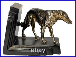 Ronson Art Deco Metal Works bookends featuring a pair of Russian Wolfhounds Borz