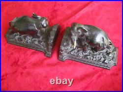 Ronson Art Metal Works Set of 2 Bronze Elephant Bookends, Deco Period