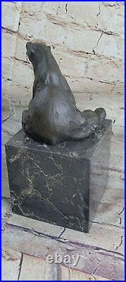 Signed Sitting Polar Bear Bronze Bookends Book End Deco Marble Sculpture Artwork