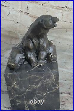 Signed Sitting Polar Bear Bronze Bookends Book End Deco Marble Sculpture Artwork