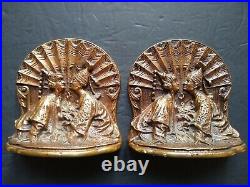 Solid Bronze Chinese Kissing Couple Bookends 4.75 tall Art Deco