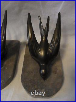 Swallow on Marble Base Bookends France Art Deco #UEBN