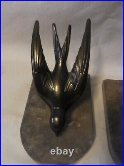 Swallow on Marble Base Bookends France Art Deco #UEBN