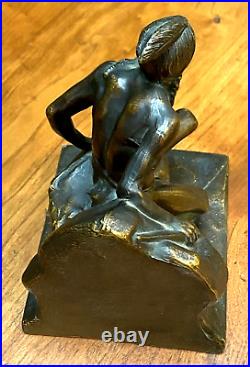 THE SCOUT INDIAN Bookends Art Deco Bronzed Metal Spelter Heavy