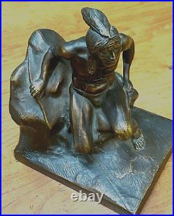 THE SCOUT INDIAN Bookends Art Deco Bronzed Metal Spelter Heavy