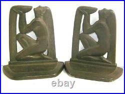 The Well of Wisdom Cast Bookends Signed & Dated Art Nouveau Deco