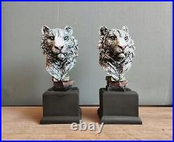 Tiger Heavy Bookends Vintage Statue Sculpture Library Shelf Desk Decor