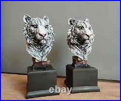 Tiger Heavy Bookends Vintage Statue Sculpture Library Shelf Desk Decor