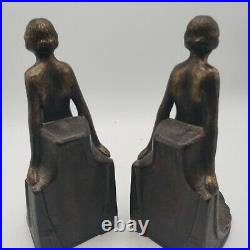 Toscano Elyse Art Deco Female Statue Figure Bookend Pair- Vintage Cast Iron