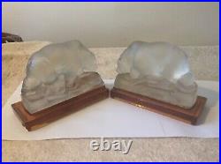 Ultra Rare Pair Of Art Deco August Walther & Sohne Glass Bear / Eisbar Bookends