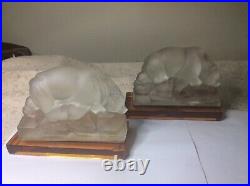 Ultra Rare Pair Of Art Deco August Walther & Sohne Glass Bear / Eisbar Bookends