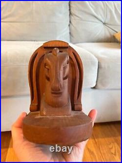 Unusual ART DECO Hand Carved Wooden Horse Bookends for equestrian collectors