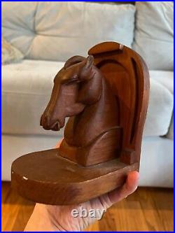 Unusual ART DECO Hand Carved Wooden Horse Bookends for equestrian collectors