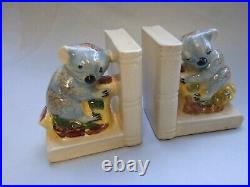 VINTAGE PAIR AUSTRALIAN POTTERY KOALA BOOKENDS H/PAINTED 1950's COLLECTABLES