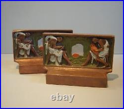 VNTG Art Deco Pompeian Bronze Graphic Arts Bookends Potters At Work