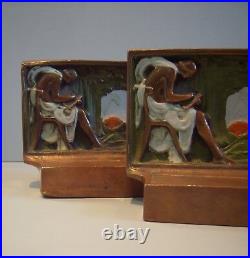 VNTG Art Deco Pompeian Bronze Graphic Arts Bookends Potters At Work