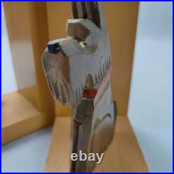 VTG 50's Scottish Terrier Dog Art Deco Hand Carved Wooden Bookends