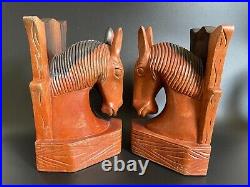 VTG Mid Century Modern Rosewood Horse Bust Bookends Carving Sculpture 8? Tall