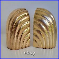 VTG Scalloped Solid Brass Bookends Waterfall Rainbow Heavy MCM Hollywood Regency
