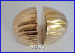 VTG Scalloped Solid Brass Bookends Waterfall Rainbow Heavy MCM Hollywood Regency