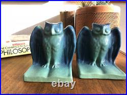 Van Briggle Pottery Ming Blue Owl Bookends Vintage 1920-1940