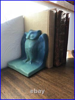 Van Briggle Pottery Ming Blue Owl Bookends Vintage 1920-1940
