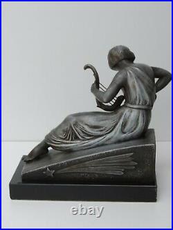 Van De Voorde French Art Deco Buchstützen Skulptur Figur Metall Marmor Bookends