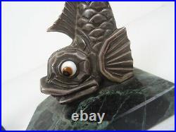 Very Rare Art Deco Fishes Animal Zodiac Pair Bookends Signed Moreau Antique