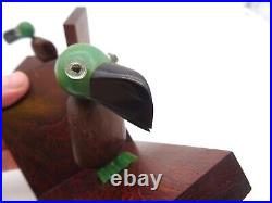 Very Rare French Art Deco Glass Eyes & Bakelie Toucan Bird Pair Bookends Antique
