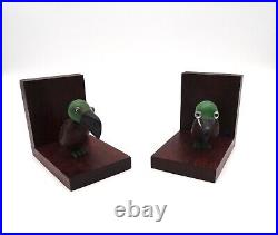 Very Rare French Art Deco Glass Eyes & Bakelie Toucan Bird Pair Bookends Antique
