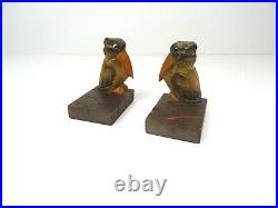 Very Rare French Art Deco Glass Eyes Toucan Bird Animal Pair Bookends Antique