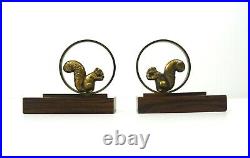 Very Rare French Pair Art Deco Bronze Squirrel On Palisander Bookends Antique