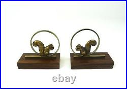 Very Rare French Pair Art Deco Bronze Squirrel On Palisander Bookends Antique