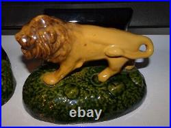 Very Rare Vintage 1920's Cliftwood Art Pottery Roaring Lion Standing Bookends