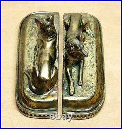 Vintage 1920's Art Deco GERMAN SHEPHERD Dog Bookends Armor Bronze