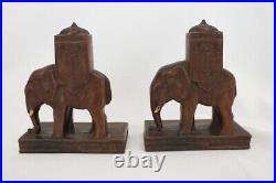 Vintage 1923 L. V. Aronson Elephant Art Deco India Figural Metal BookEnd PAIR