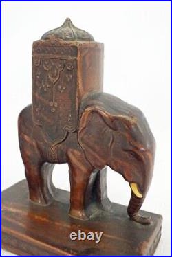 Vintage 1923 L. V. Aronson Elephant Art Deco India Figural Metal BookEnd PAIR