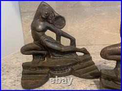 Vintage 1926 Gift House Cast Iron Partially Nude Female W Tambourine Bookends