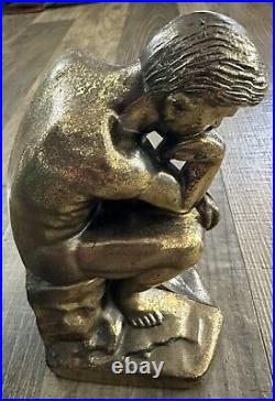 Vintage 1928 Thinking Man The Thinker Brass 7 Statue Bookend SCC7276